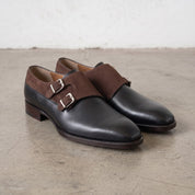 Men's Black and Brown Leather Double Monk Strap Shoes — Farrant