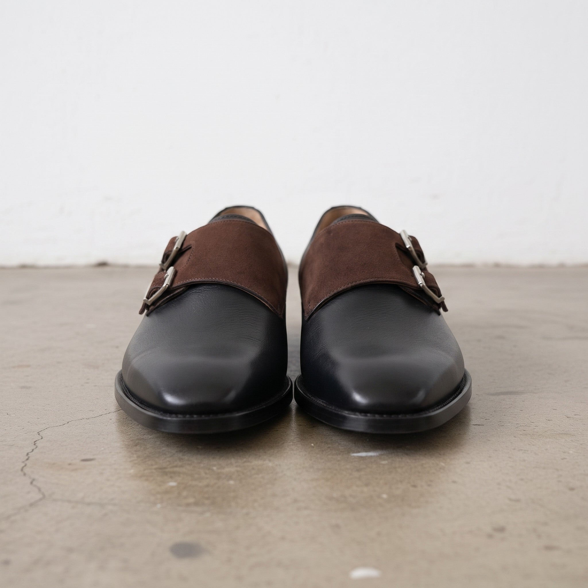 Men's Black and Brown Leather Double Monk Strap Shoes — Farrant