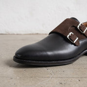 Men's Black and Brown Leather Double Monk Strap Shoes — Farrant
