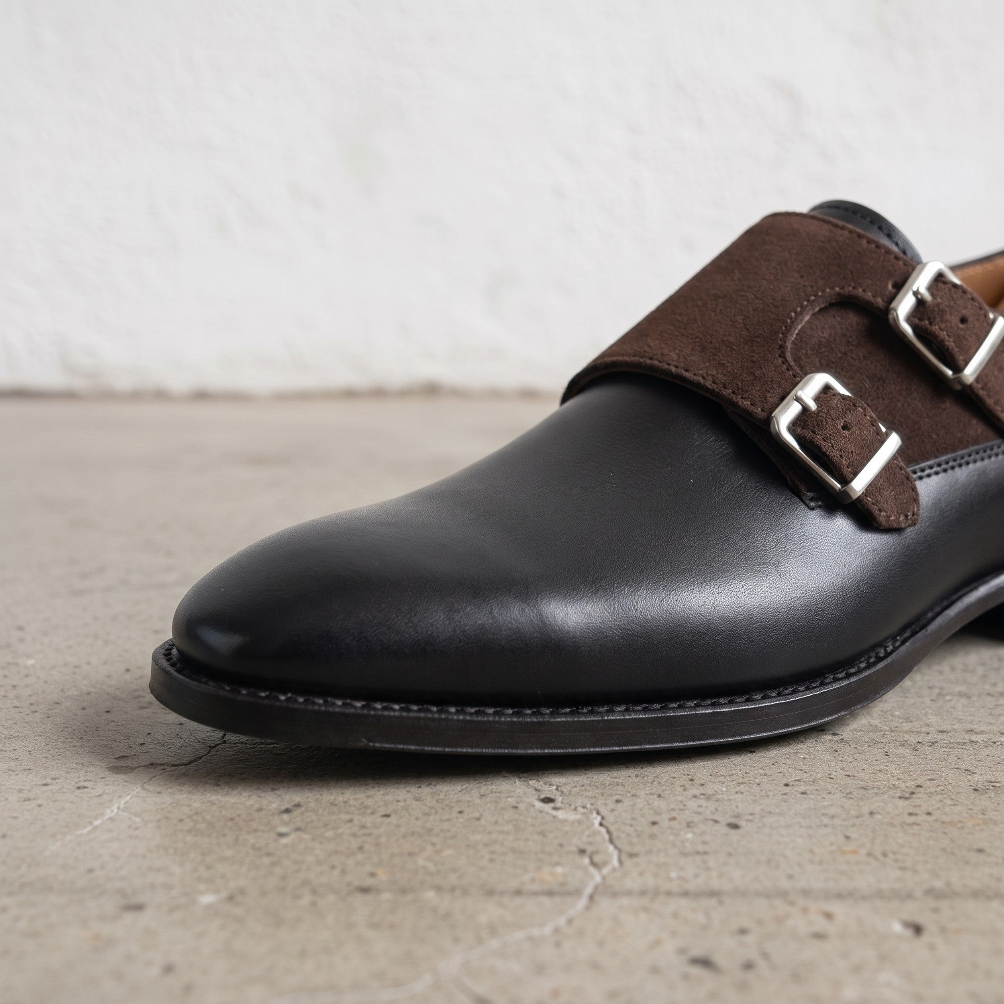 Men's Black and Brown Leather Double Monk Strap Shoes — Farrant