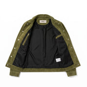 Men's Olive Green Suede Trucker Jacket — Dockley