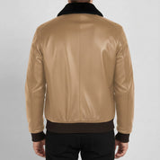Men's Tan Shearling-Lined Leather Aviator Jacket — Bootham