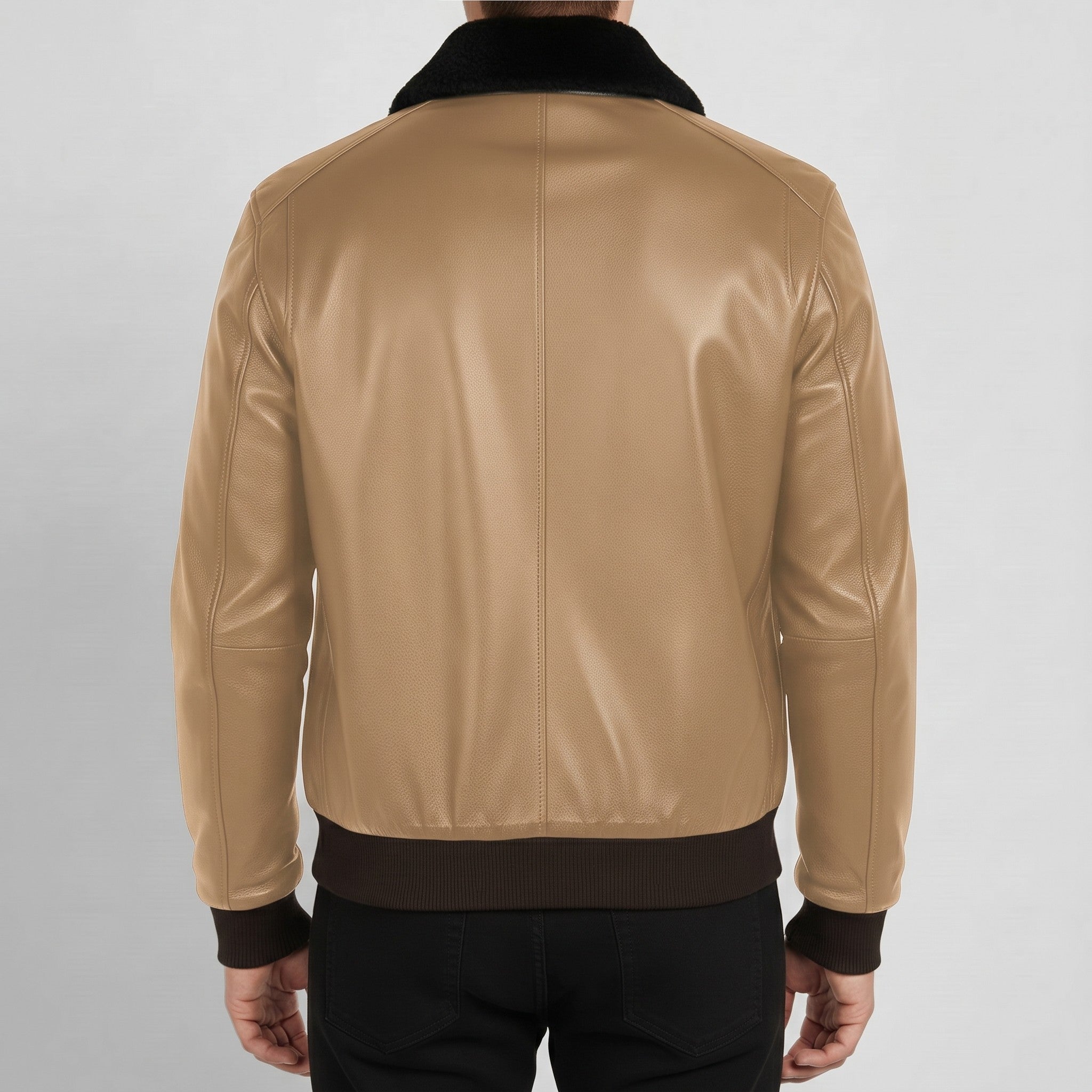 Men's Tan Shearling-Lined Leather Aviator Jacket — Bootham