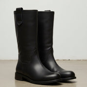 Women's Black Round-Toe Leather Mid-Calf Western Boots — Fairfax