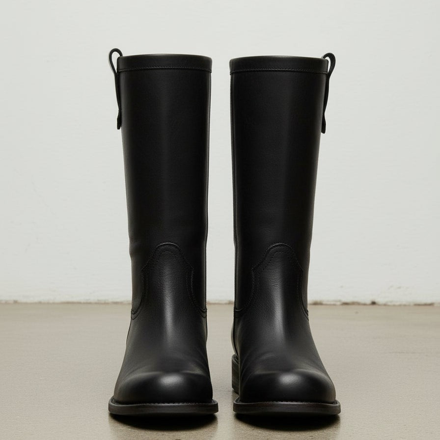 Women's Black Round-Toe Leather Mid-Calf Western Boots — Fairfax