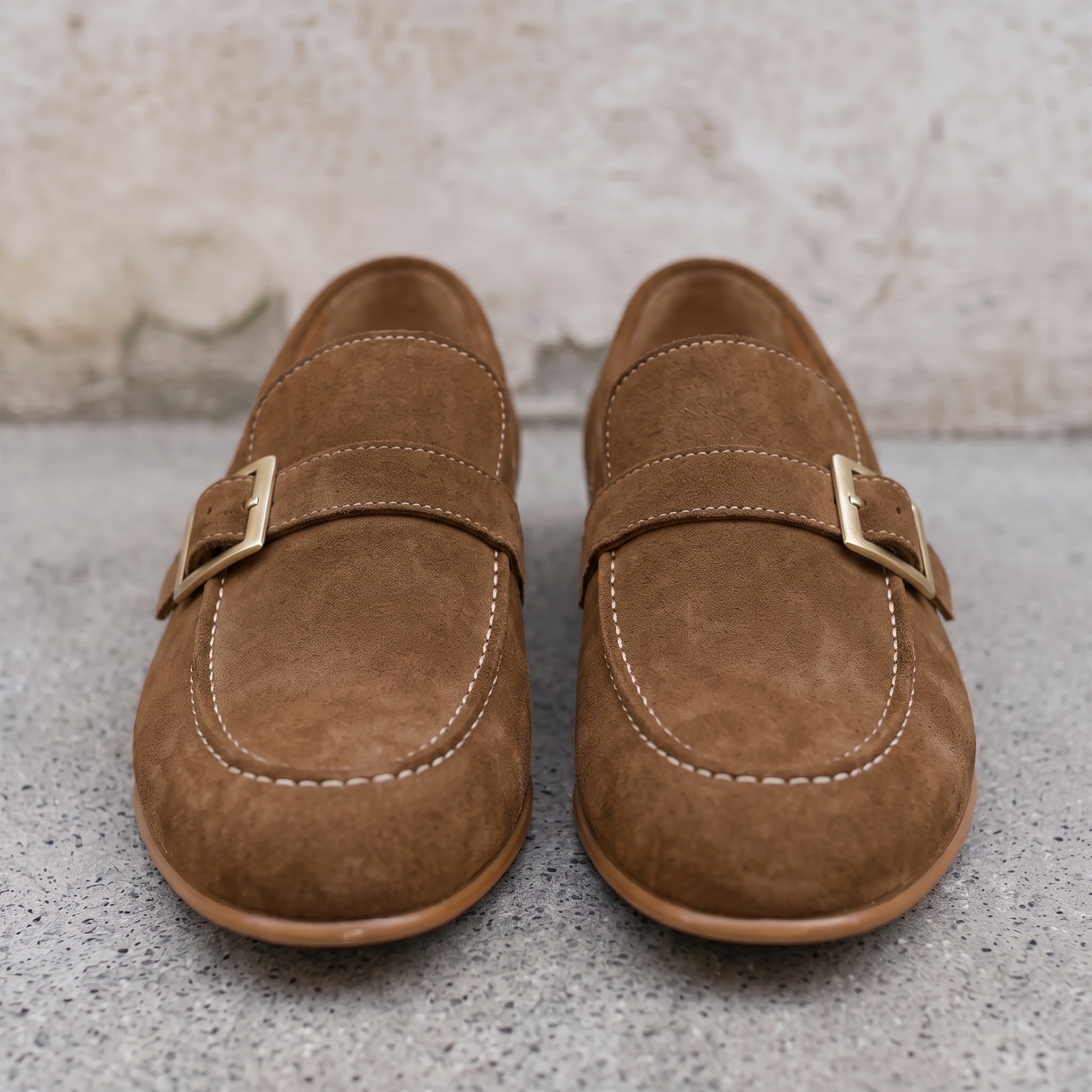 Men's Brown Suede Monk Strap Loafers — Abborfield