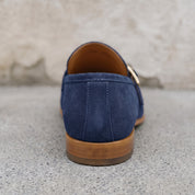 Men's Navy Blue Suede Monk Strap Loafers — Abborfield