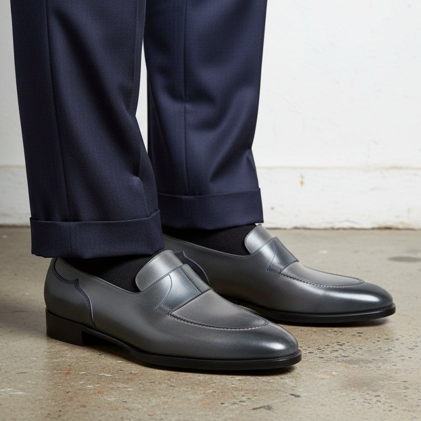 Men's Slate Blue Apron-Toe Leather Moccasins — Millington — Millington