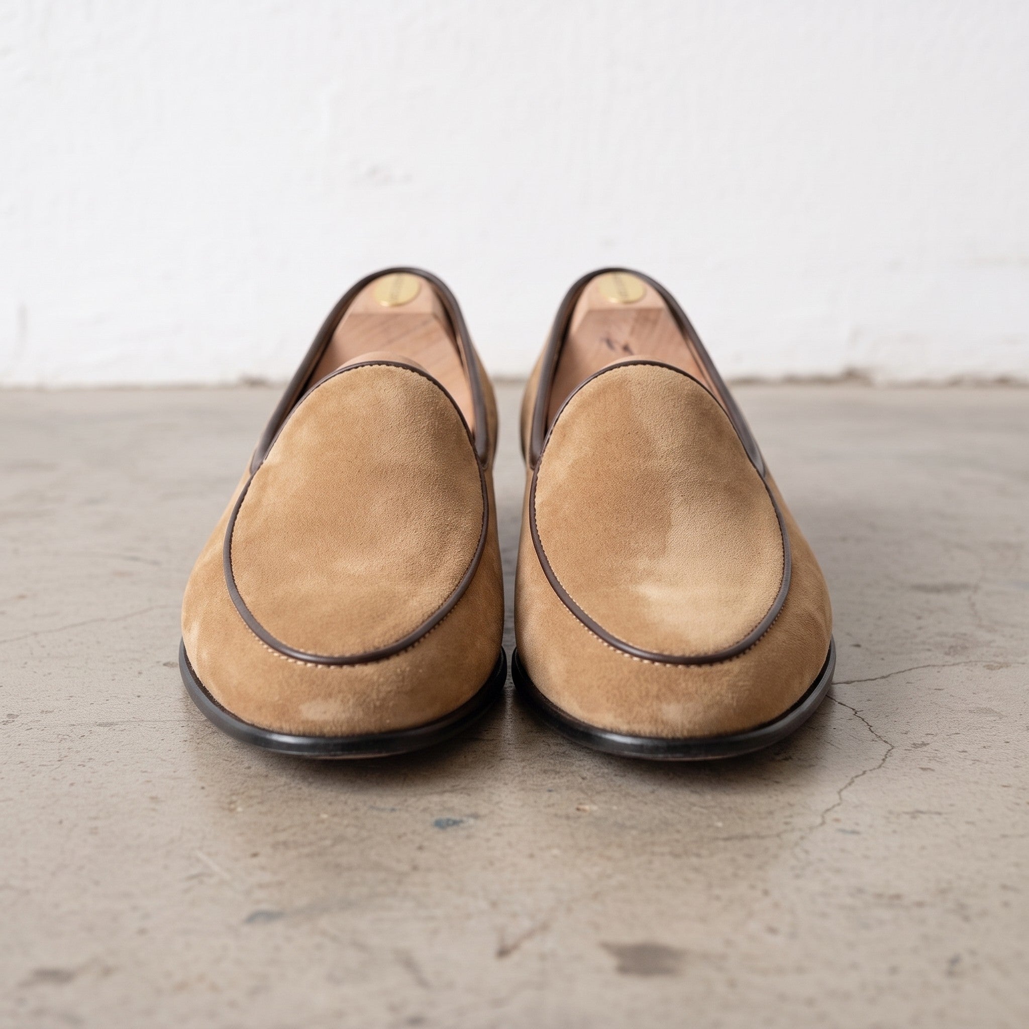 Men's Tan Suede Belgian Loafers — Risley