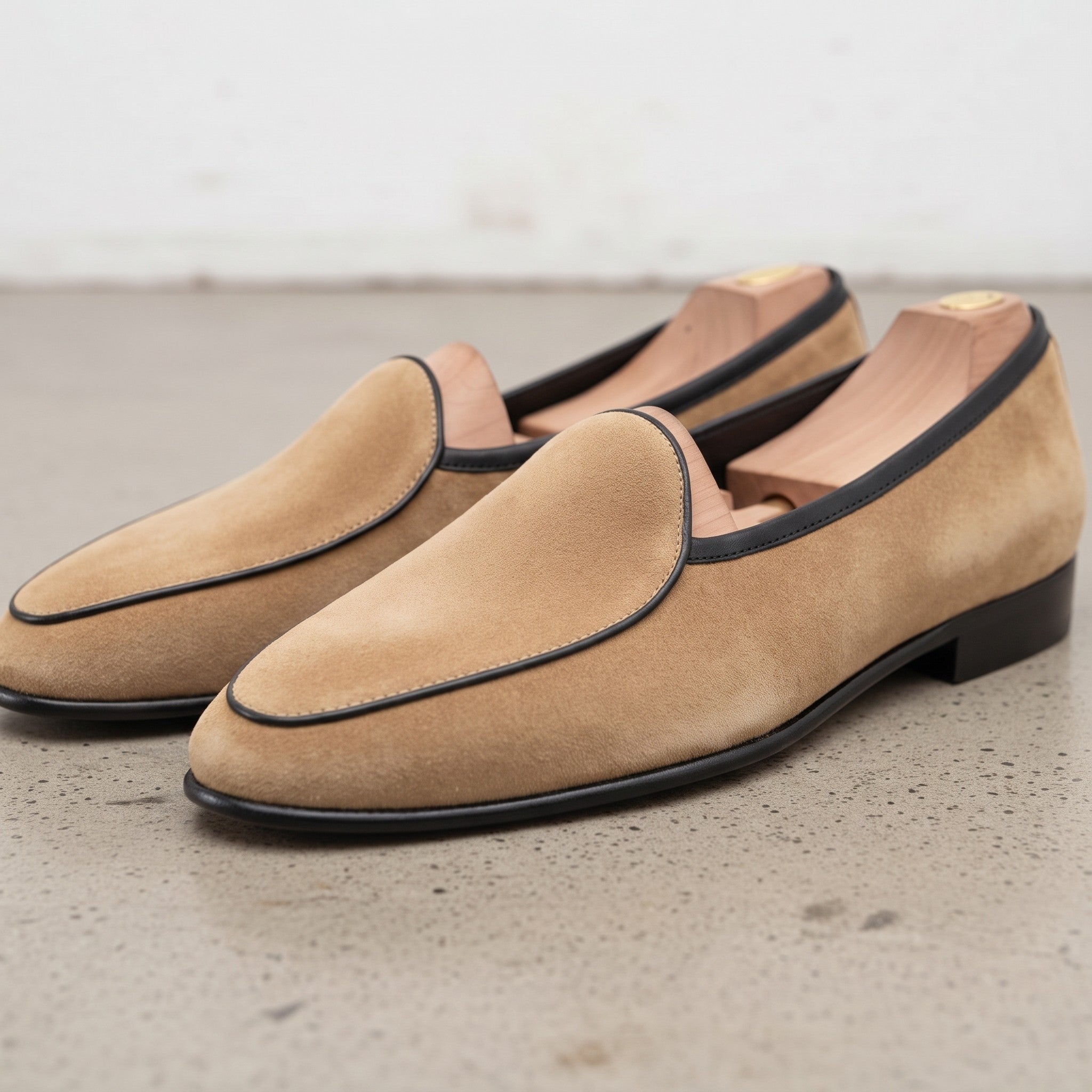 Men's Tan Suede Belgian Loafers — Risley