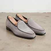 Men's Light Gray Suede Belgian Loafers — Risley