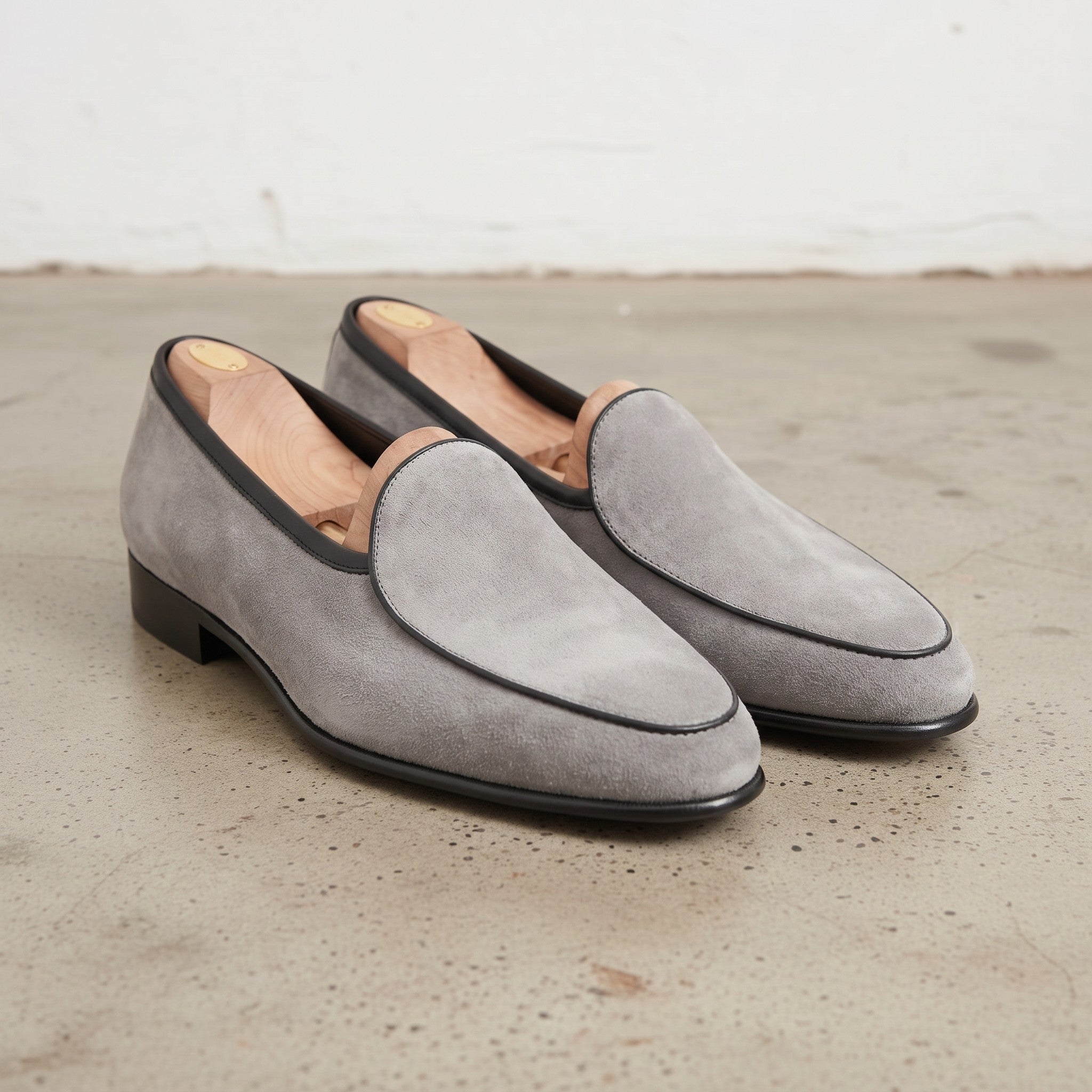 Men's Light Gray Suede Belgian Loafers — Risley