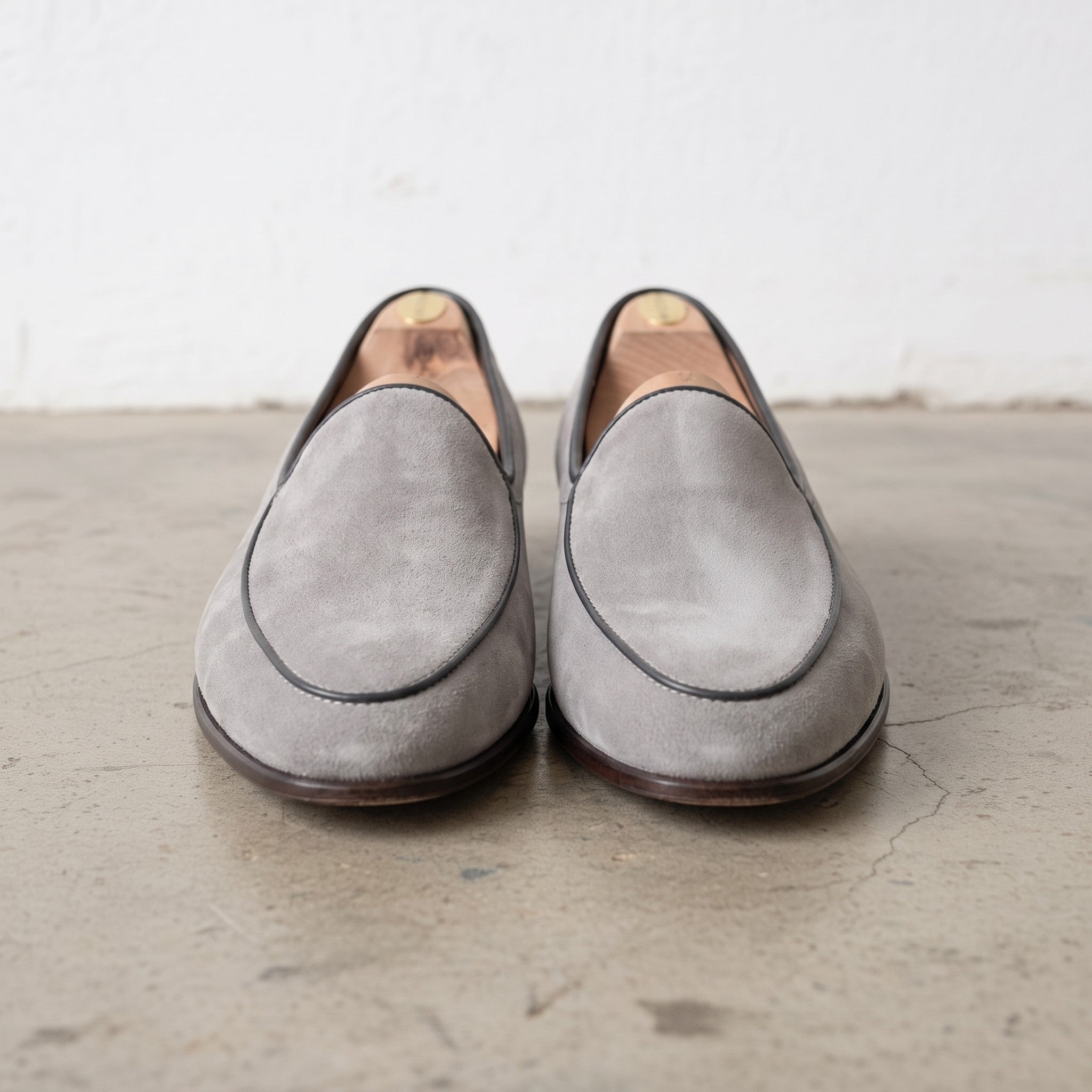 Men's Light Gray Suede Belgian Loafers — Risley