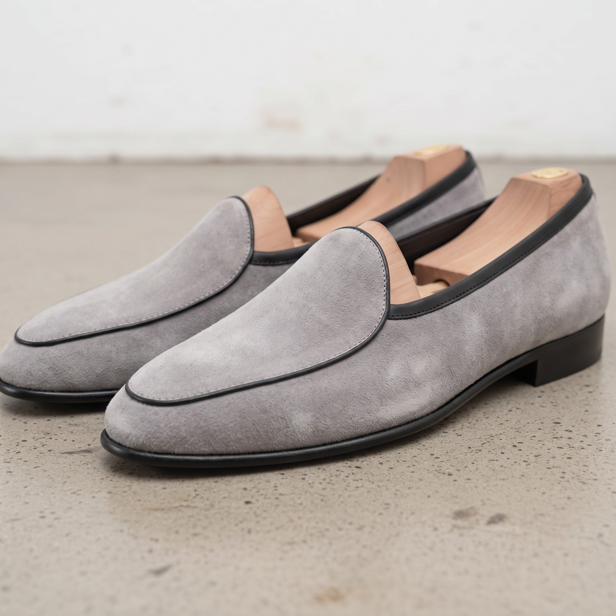 Men's Light Gray Suede Belgian Loafers — Risley