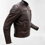 Men's Distressed Dark Brown Leather Cafe Racer Biker Jacket — Abburn