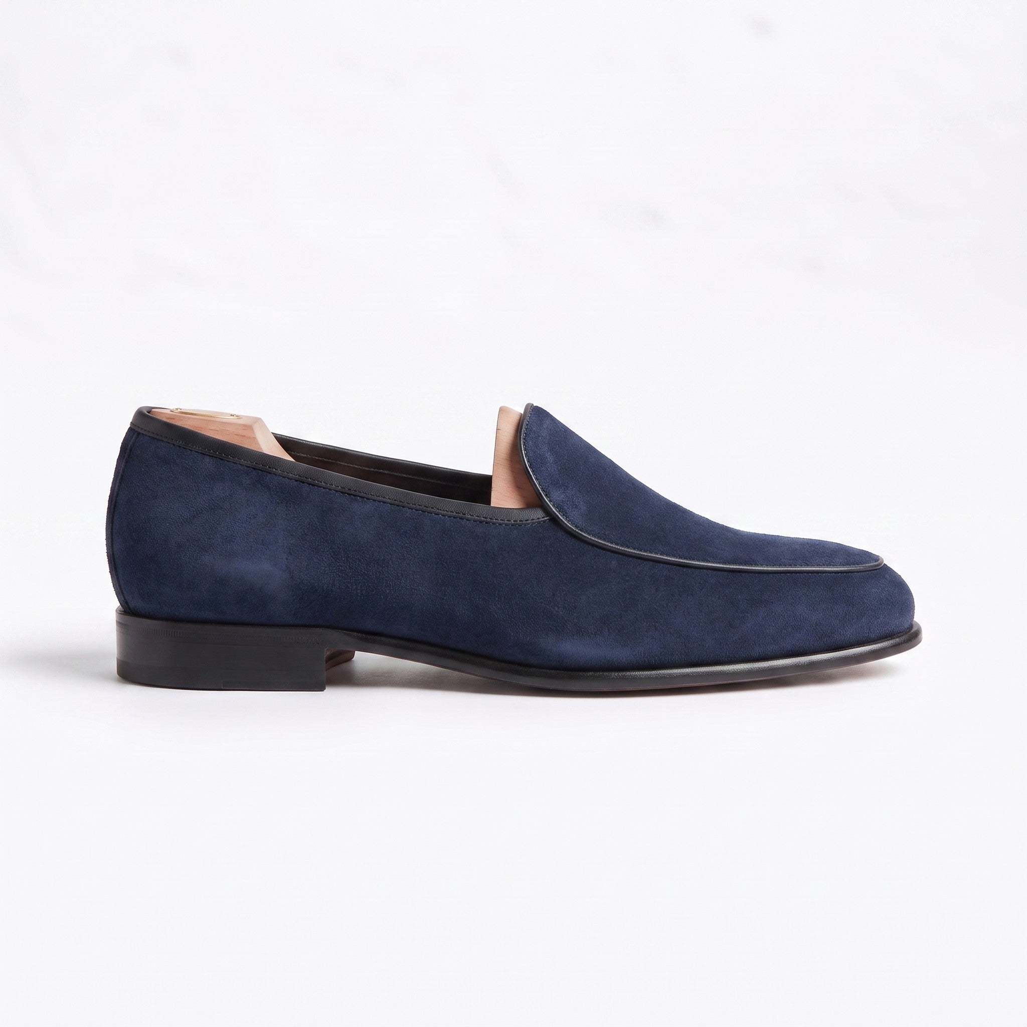 Men's Navy Blue Suede Belgian Loafers — Risley