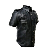 Men's Black Crocodile-Embossed Leather Short-Sleeve Shirt — Abbervale