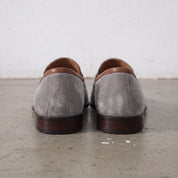 Light Gray and Tan Apron-Toe Suede Penny Loafers — Waltham