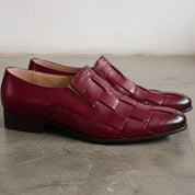 Men's Burgundy Plain-Toe Leather Loafers — Dunley