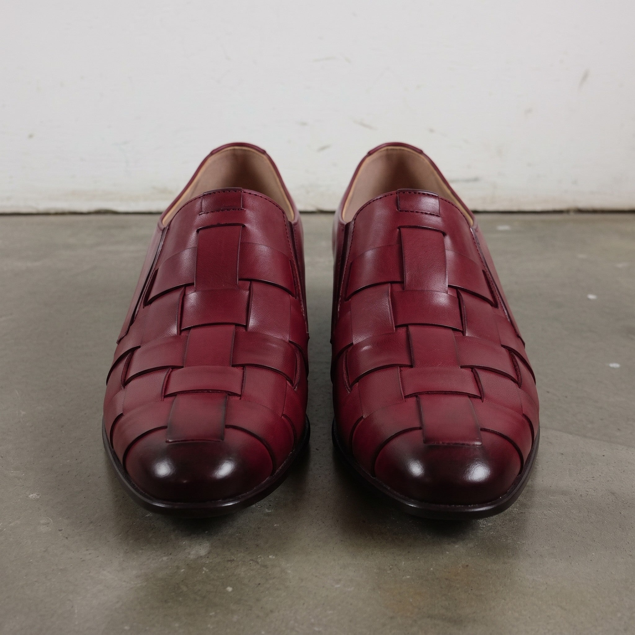 Men's Burgundy Plain-Toe Leather Loafers — Dunley