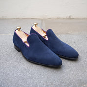 Men's Dark Navy Blue Suede Belgian Loafers — Gosnell