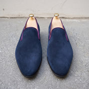 Men's Dark Navy Blue Suede Belgian Loafers — Gosnell