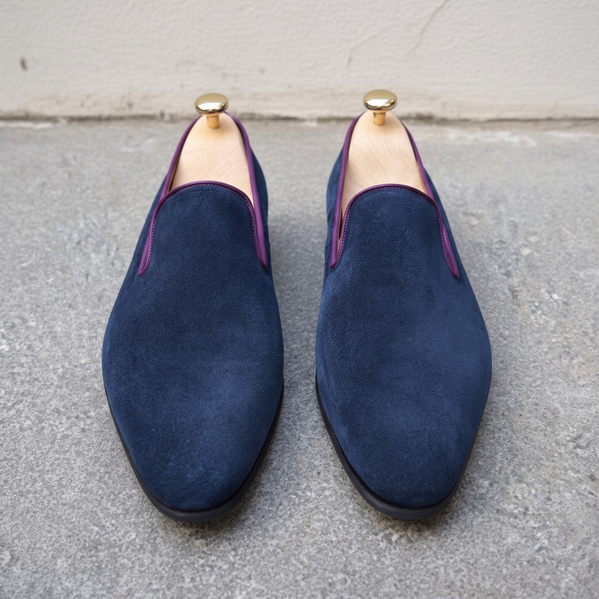 Men's Dark Navy Blue Suede Belgian Loafers — Gosnell