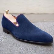 Men's Dark Navy Blue Suede Belgian Loafers — Gosnell