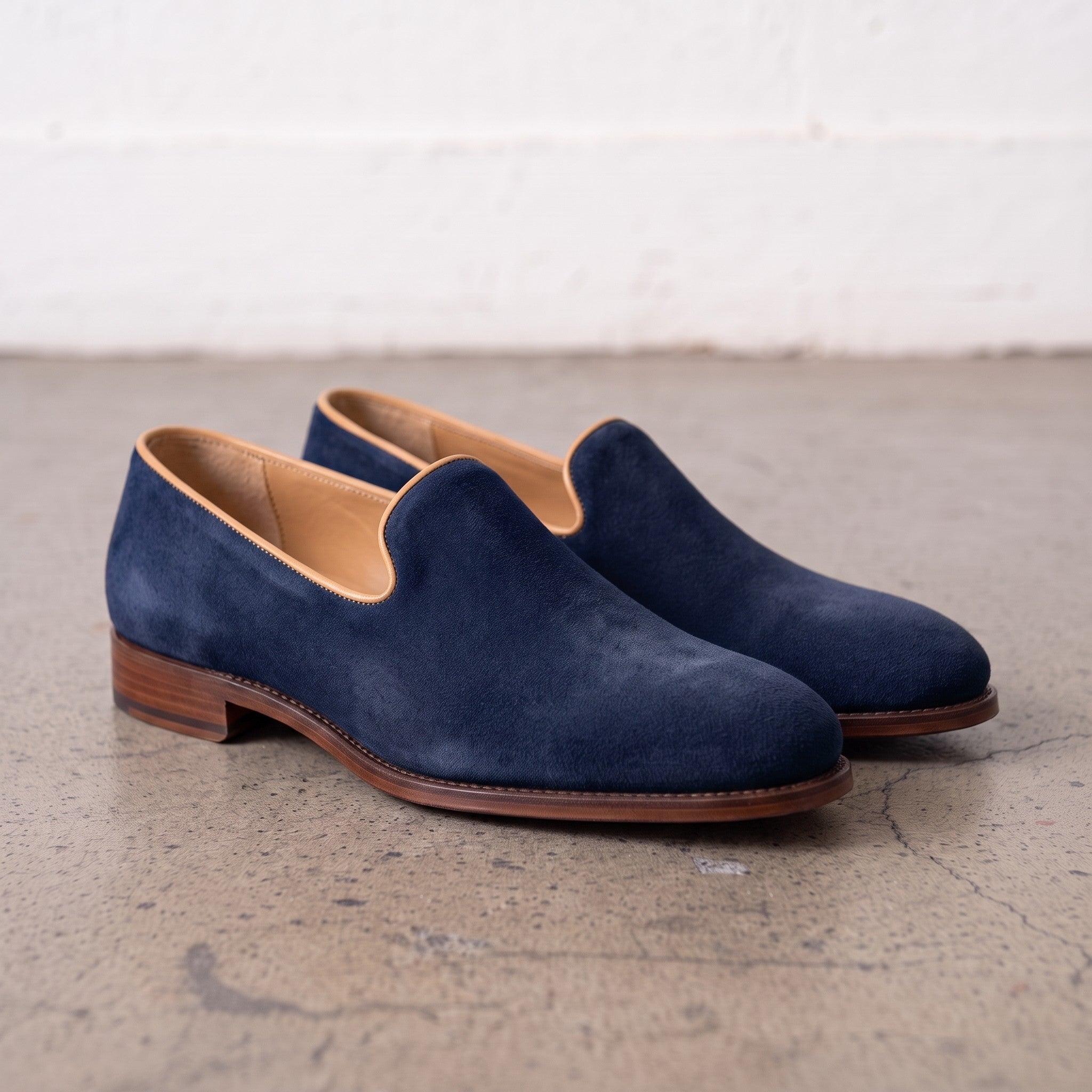 Men's Navy Blue Suede Wholecut Loafers — Hanley