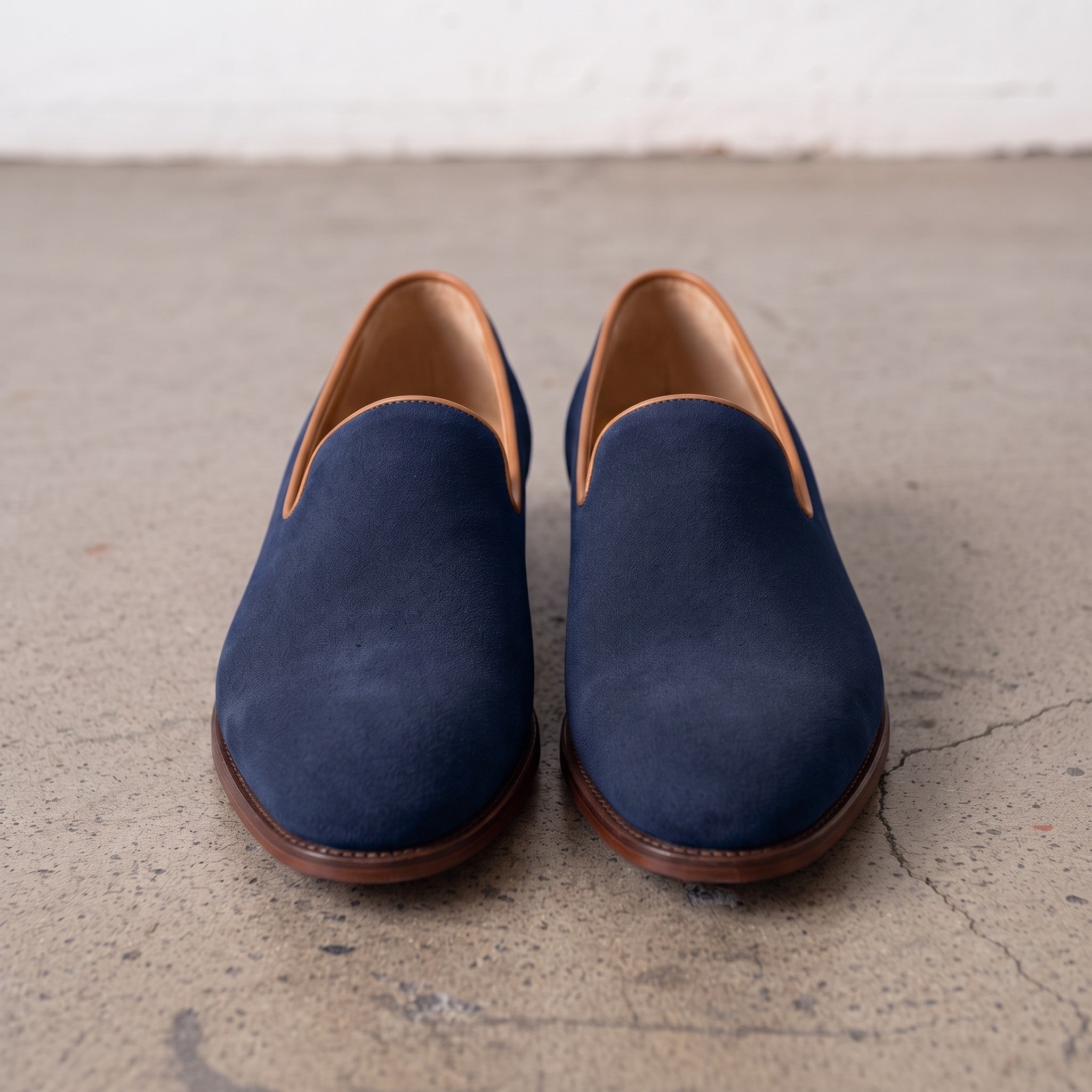 Men's Navy Blue Suede Wholecut Loafers — Hanley