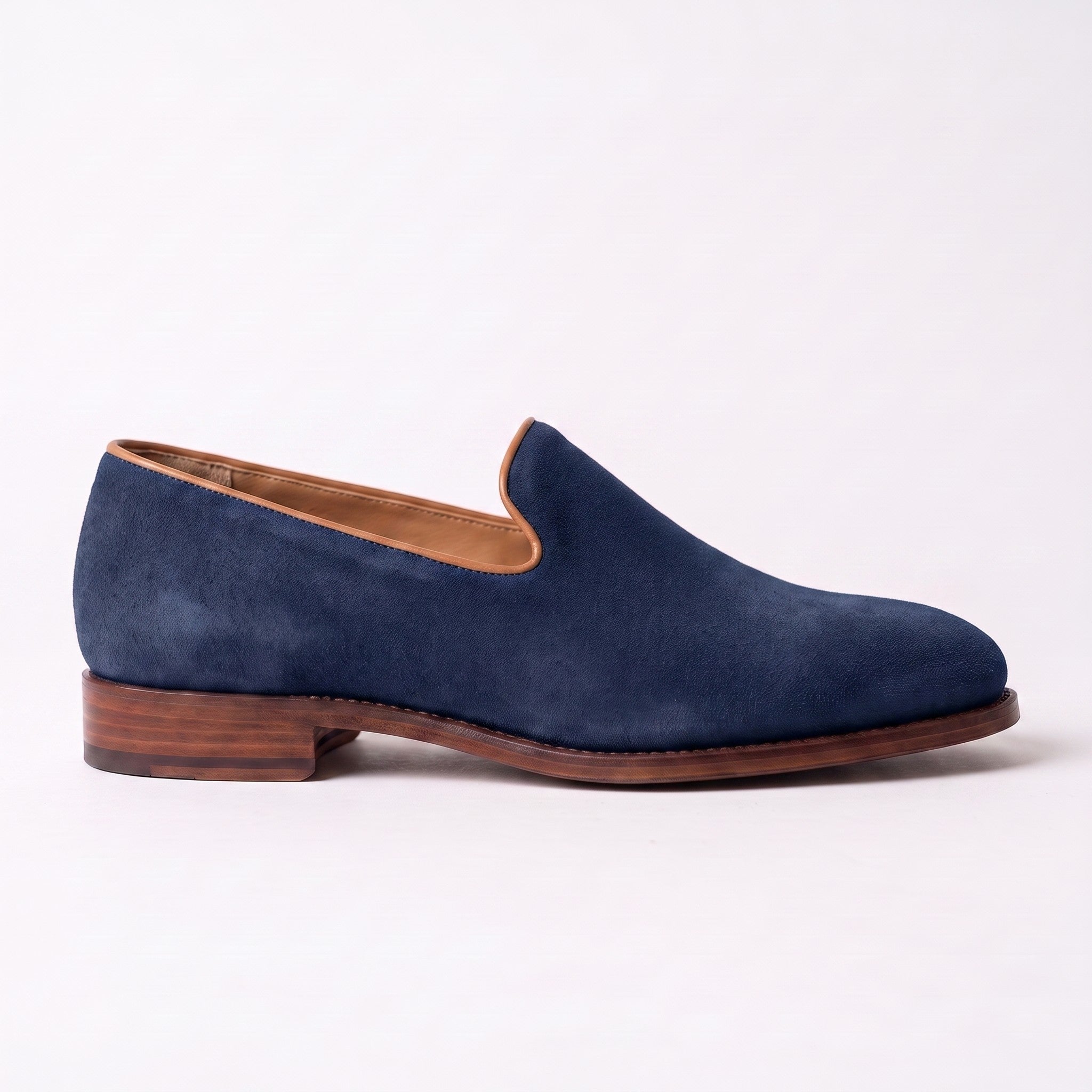 Men's Navy Blue Suede Wholecut Loafers — Hanley
