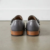 Men's Grey Cap-Toe Leather Double Monk Strap Monks — Hitchley