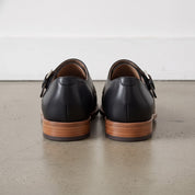 Men's Black Cap-Toe Leather Double Monk Strap Shoes — Hitchley