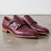 Men's Burgundy Cap-Toe Leather Double Monk Strap Shoes — Hitchley