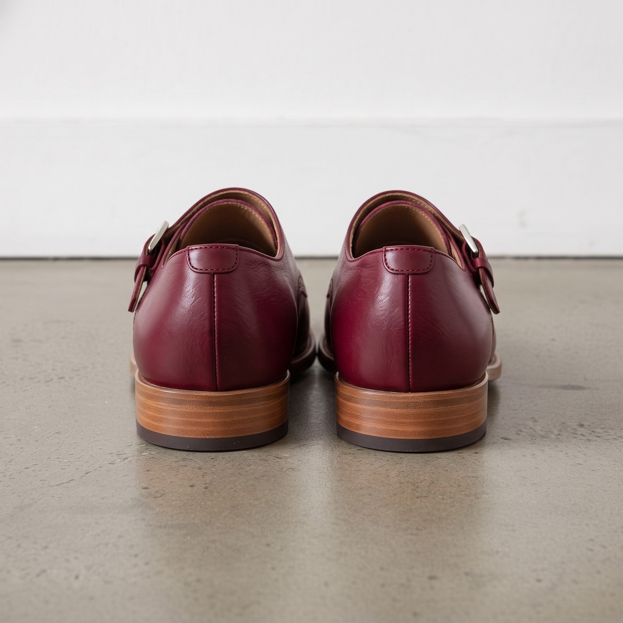 Men's Burgundy Cap-Toe Leather Double Monk Strap Shoes — Hitchley