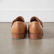 Men's Tan Cap-Toe Leather Double Monk Strap Shoes — Hitchley