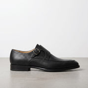 Men's Black Apron-Toe Leather Monk Strap Shoes — Weaver