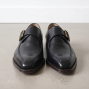 Men's Black Apron-Toe Leather Monk Strap Shoes — Weaver