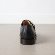 Men's Black Apron-Toe Leather Monk Strap Shoes — Weaver