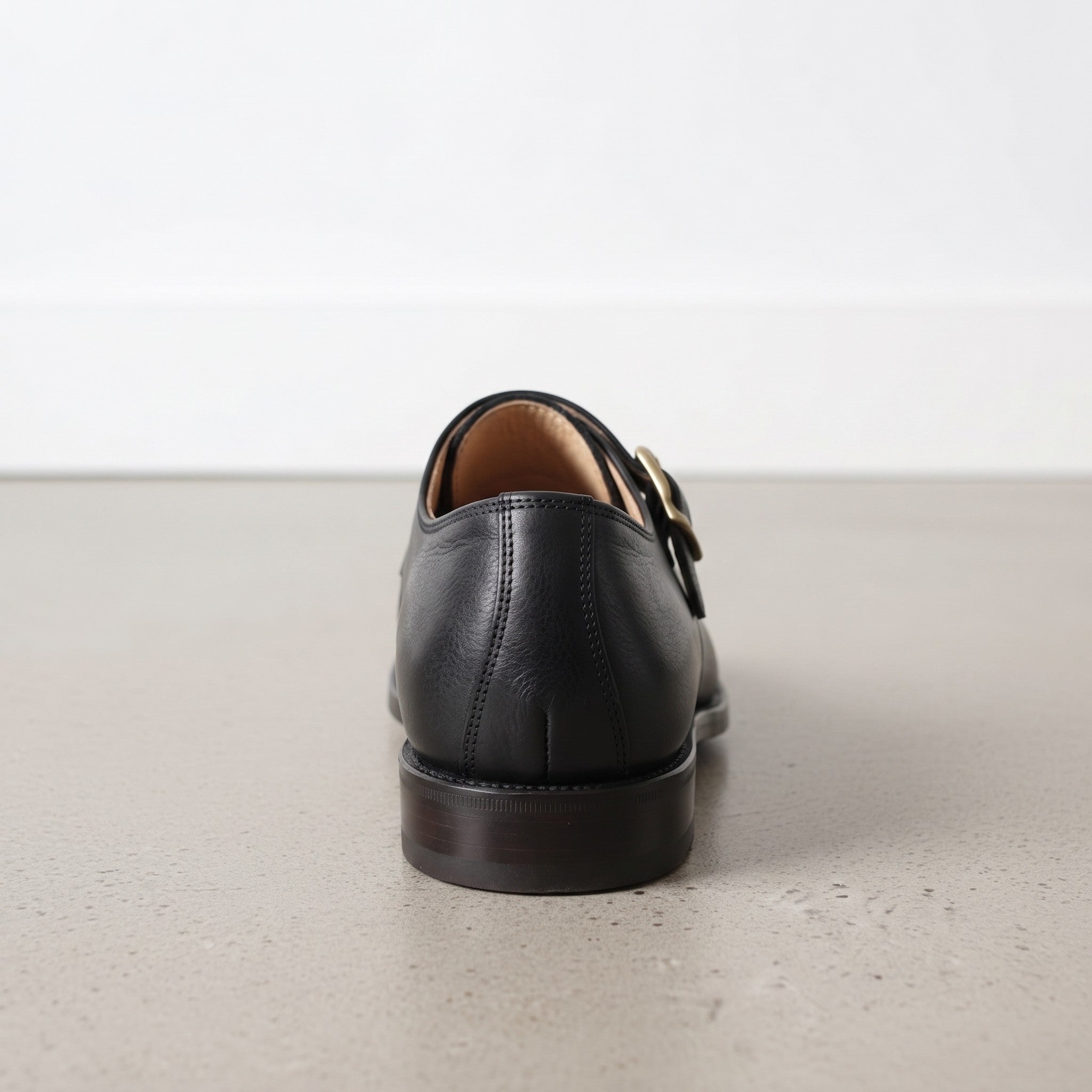 Men's Black Apron-Toe Leather Monk Strap Shoes — Weaver