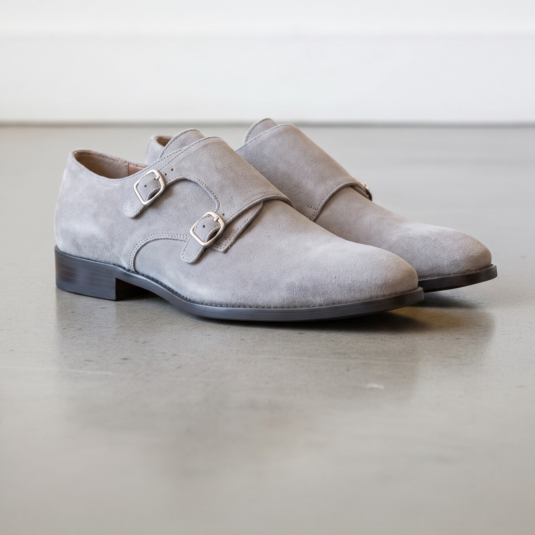 Men's Light Gray Suede Double Monk Strap Shoes — Dumfries