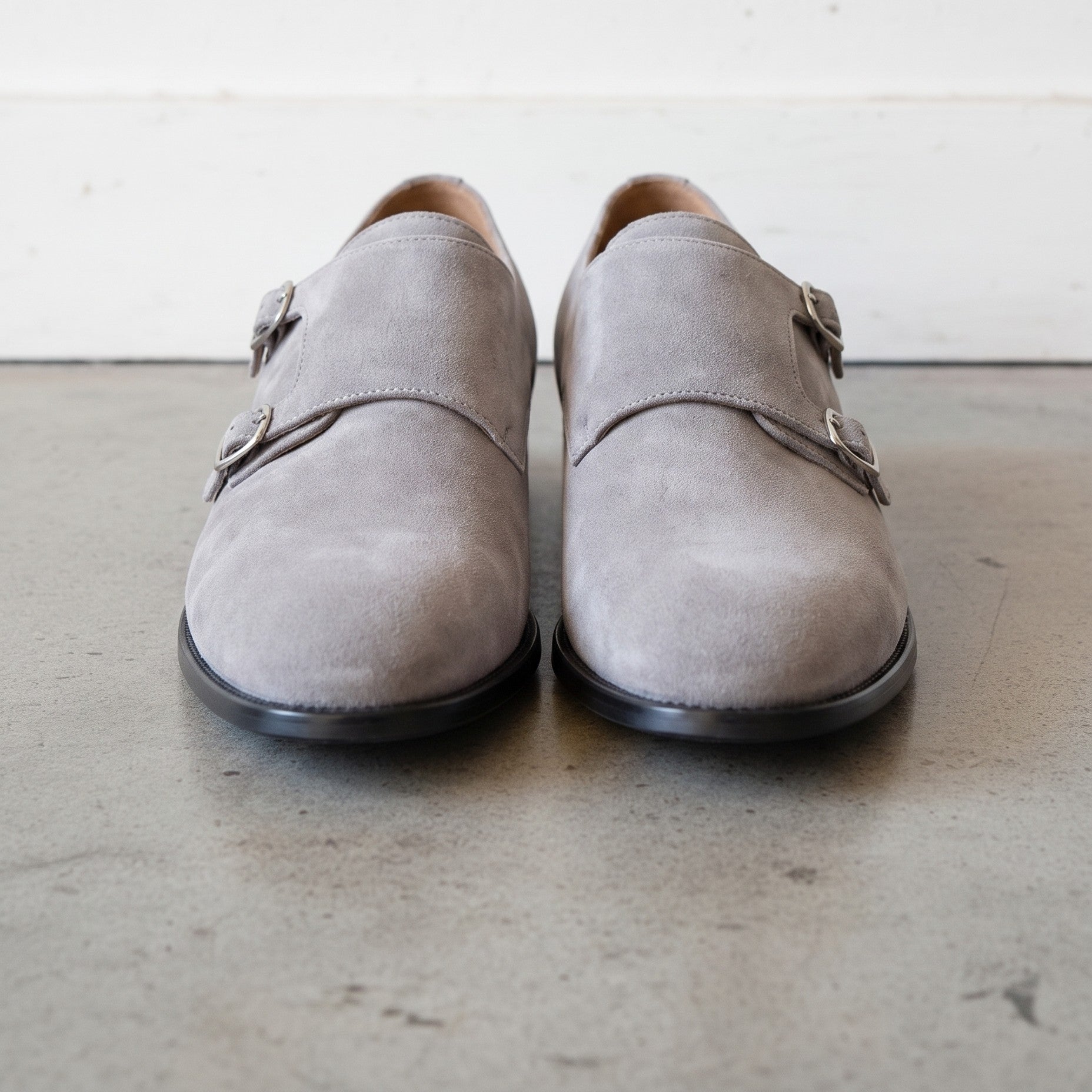 Men's Light Gray Suede Double Monk Strap Shoes — Dumfries