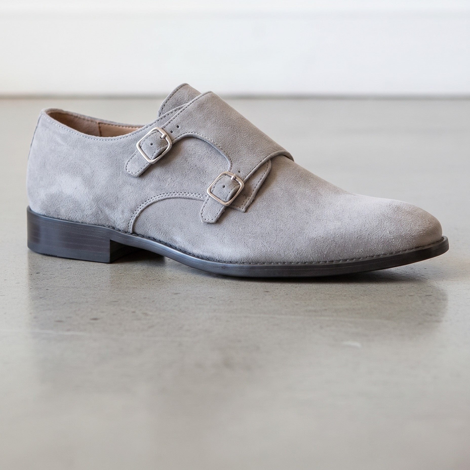 Men's Light Gray Suede Double Monk Strap Shoes — Dumfries