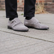 Men's Light Gray Suede Double Monk Strap Shoes — Dumfries