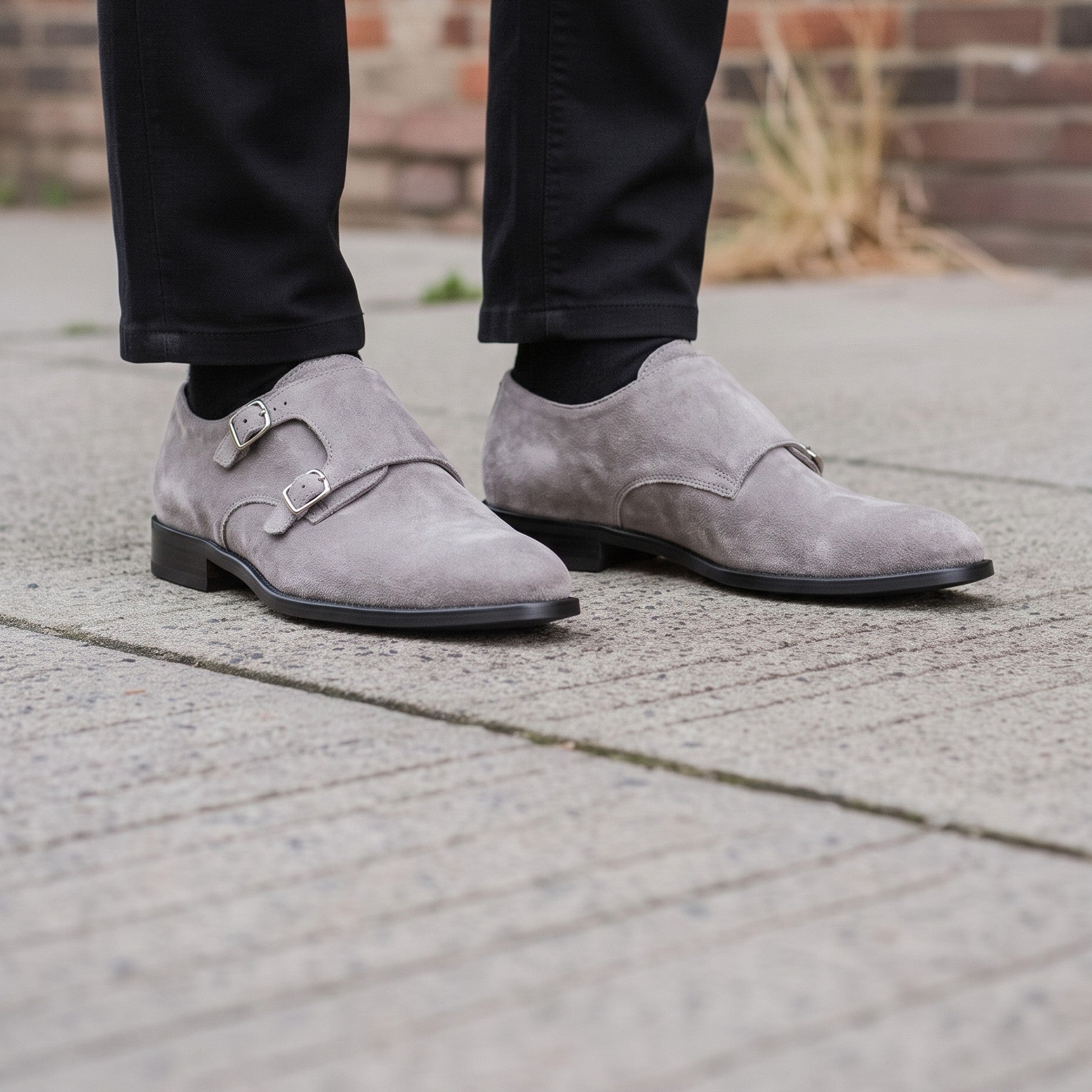 Men's Light Gray Suede Double Monk Strap Shoes — Dumfries