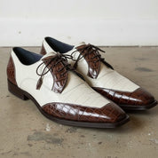 Men's Brown and Off-White Cap-Toe Crocodile-Embossed Leather Spectator Derby Shoes — Birkdale — Birkdale