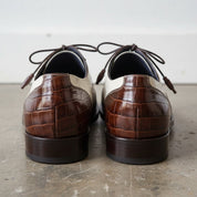 Men's Brown and Off-White Cap-Toe Crocodile-Embossed Leather Spectator Derby Shoes — Birkdale — Birkdale