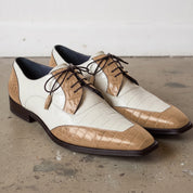 Men's Tan and Off-White Crocodile-Embossed Leather Spectator Derby Shoes — Birkdale