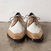 Men's Tan and Off-White Crocodile-Embossed Leather Spectator Derby Shoes — Birkdale