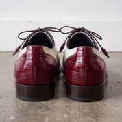 Men's Burgundy and Off-White Crocodile-Embossed Leather Spectator Derby Shoes — Birkdale